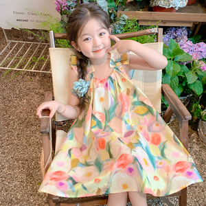 女童夏季连衣裙2024新款小女孩洋气夏款公主裙女宝宝网红夏装裙子