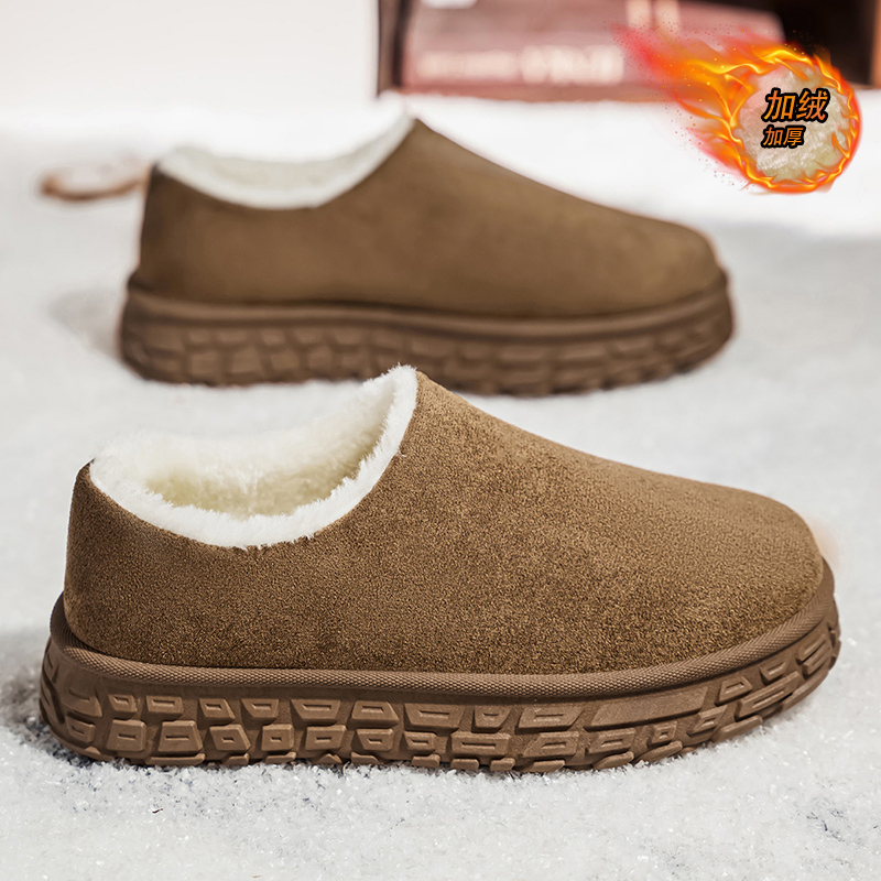 雪地靴男款2025新款冬季加绒保暖一脚蹬皮毛一体加厚防寒勃肯棉鞋