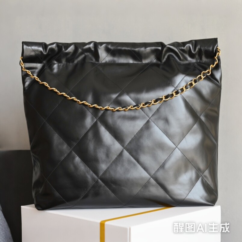 22bag垃圾袋小牛皮女包金银链条经典菱格中小号金银链条单肩腋下