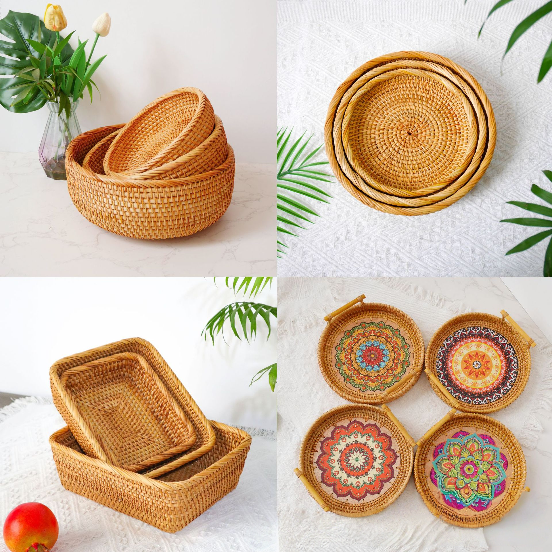 藤编水果盘收纳篮家用客厅茶几零食筐手工创意果篮田园风储物篮
