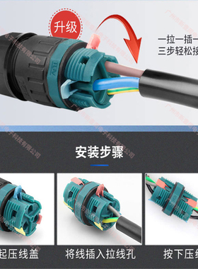 IP68防水连接器M20免螺丝快插按压接式端子户外快速接线接头24A