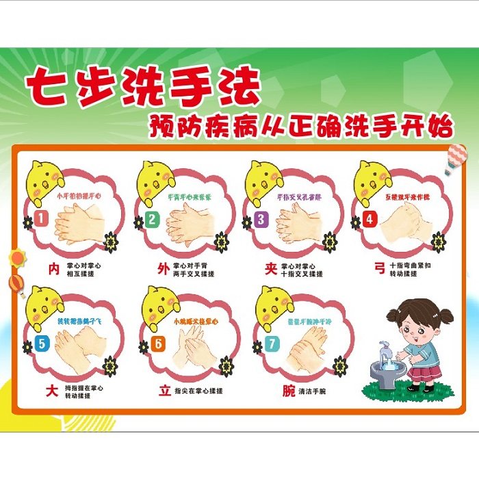 幼儿园新款标准七步洗手法卡通动物步骤图墙贴防水贴纸亚克力定制