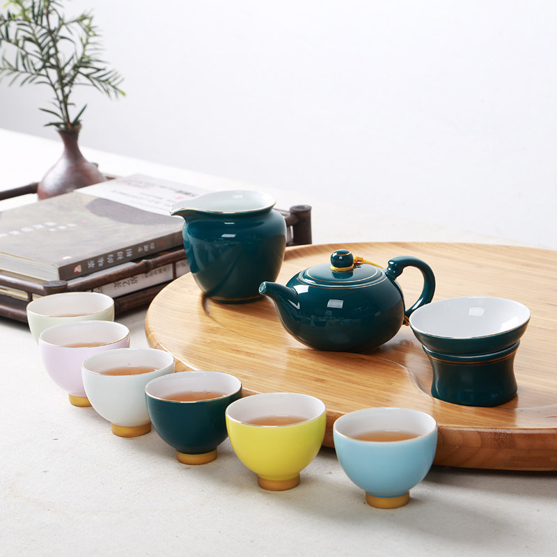 陶馨语整套功夫茶具套装彩虹之恋茶杯镶金陶瓷品茗杯礼盒特价包邮