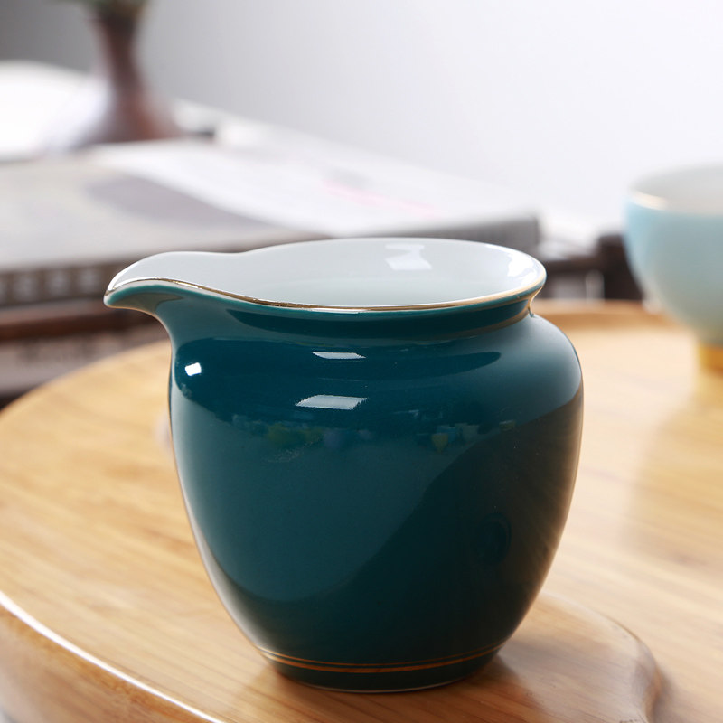 青瓷彩虹之恋公道杯陶瓷茶海功夫茶具茶道配件无柄分茶器匀杯金线