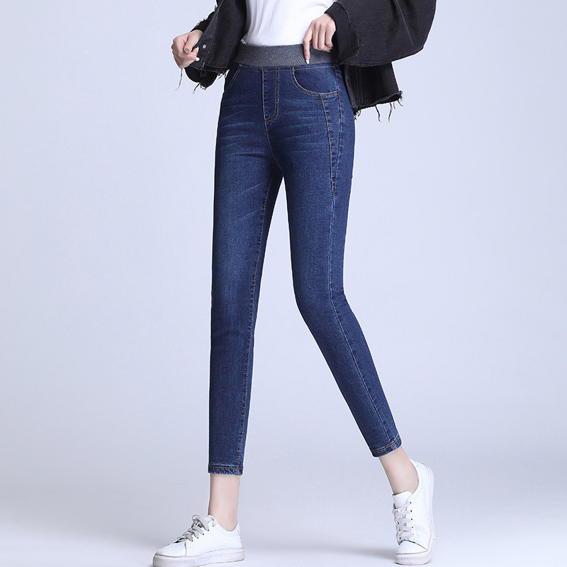 冬季加绒加厚牛仔裤女春秋新款铅笔裤紧身女裤大码女士弹力九分裤