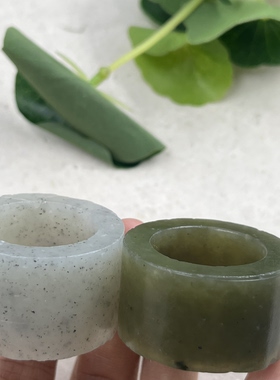2件价新疆和田玉晴水点墨青花扳指边角料戒指戒圈指环下脚料包邮t