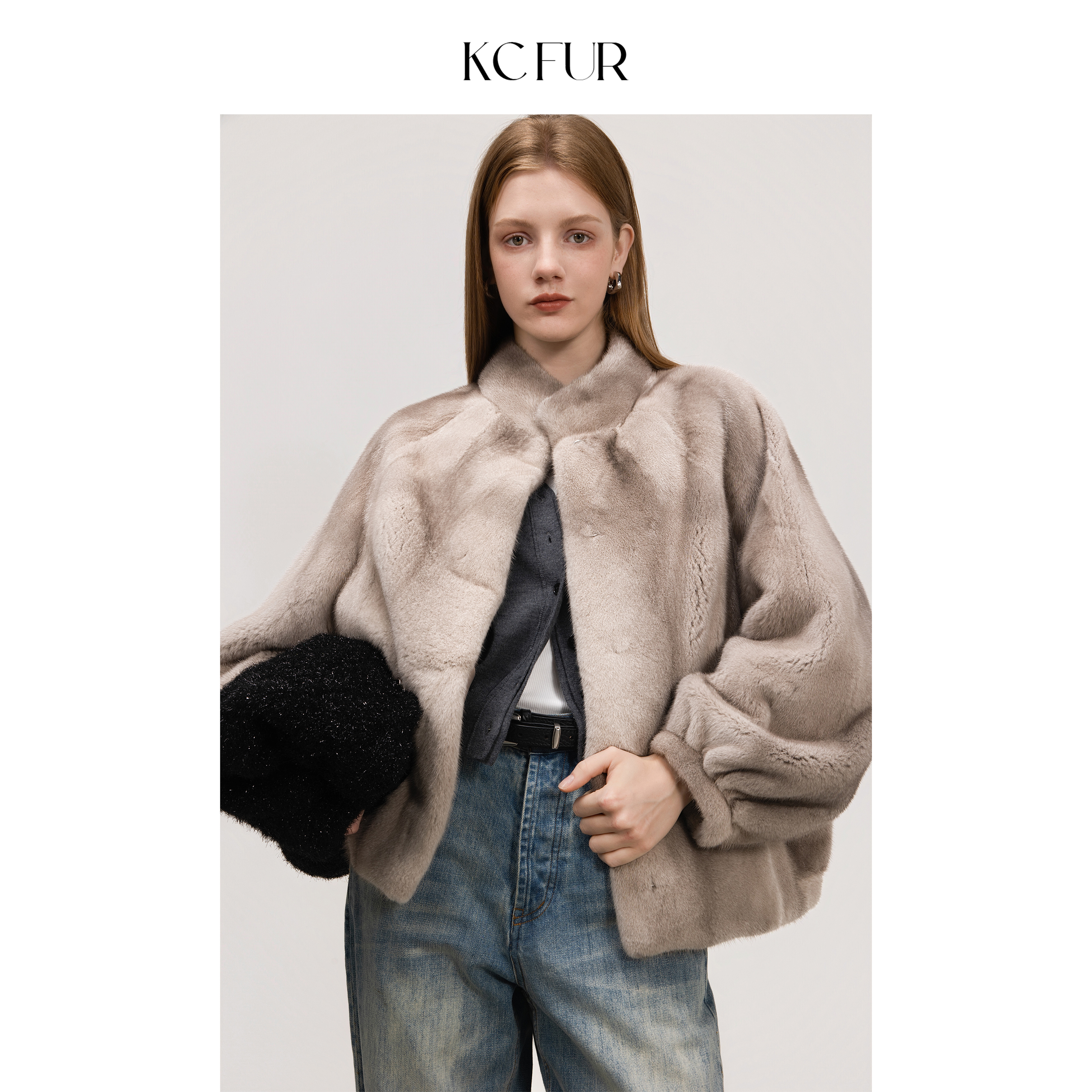 KC皇冠级立领银蓝短款水貂外套