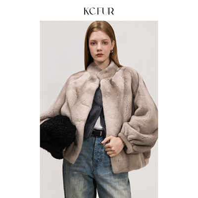 KC皇冠级立领银蓝短款水貂外套