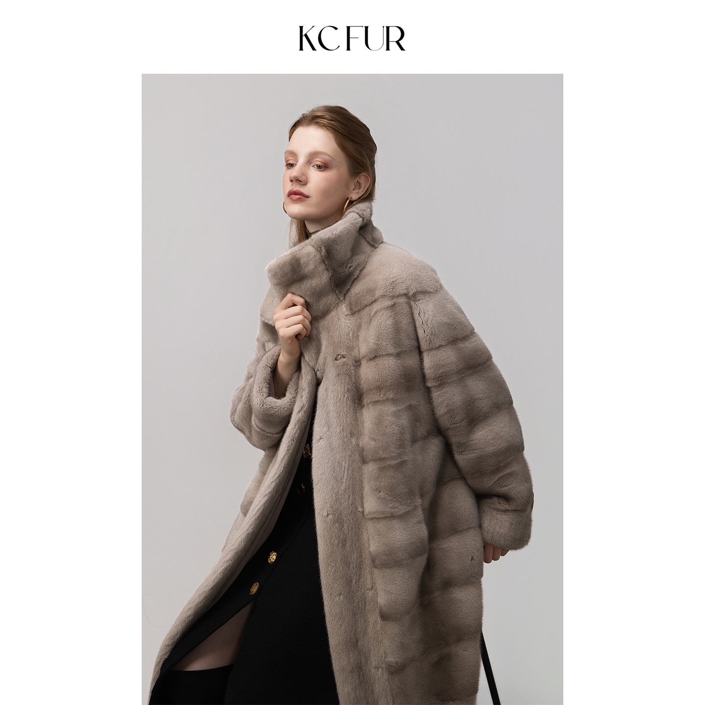 长款中古横排宽松时尚水貂外套女