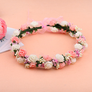 韩式森女系超仙拍照新娘伴娘花环头饰儿童公主表演度假蕾丝泡沫花