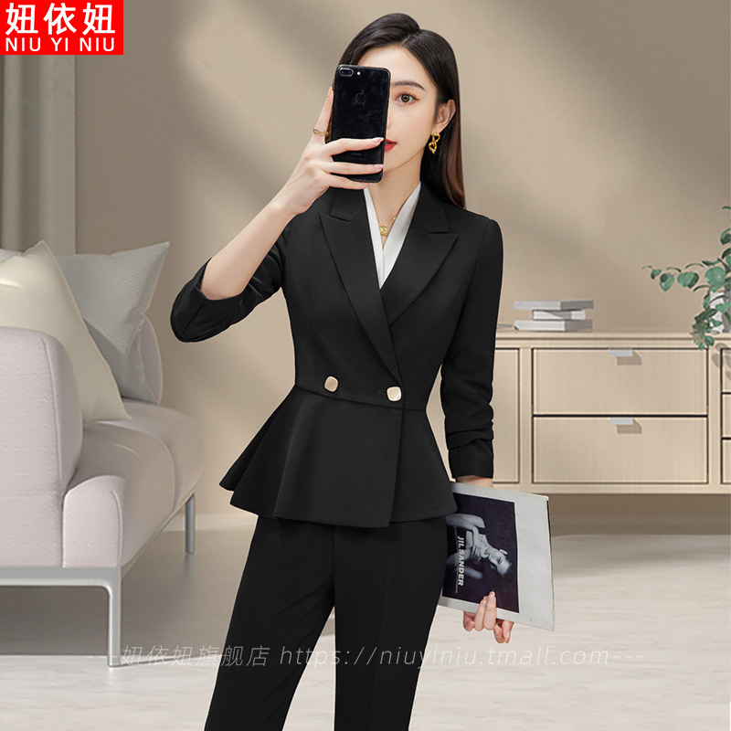 黑色西装套装女正装2023春秋新款职业装气质经理工作服小西服外套