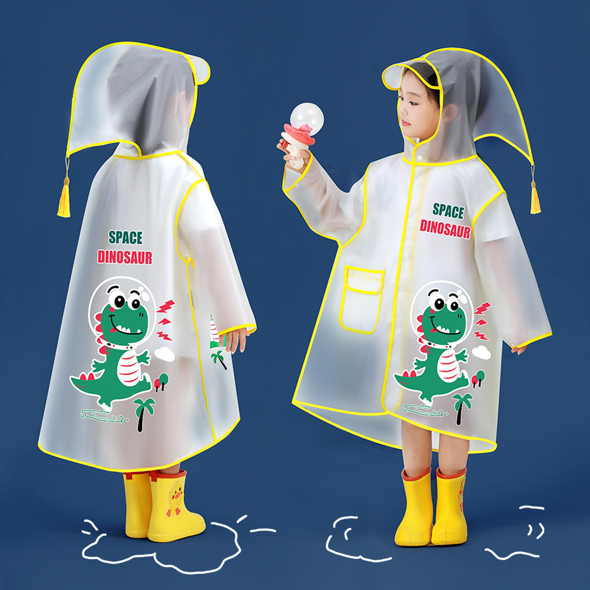 恐龙儿童雨衣中小学生上学专用男孩女孩防雨服雨披宝宝加厚大帽檐