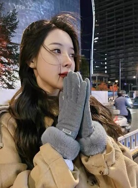 高颜值保暖手套女冬季加绒加厚棉防寒分指可触屏摩托车骑行手套