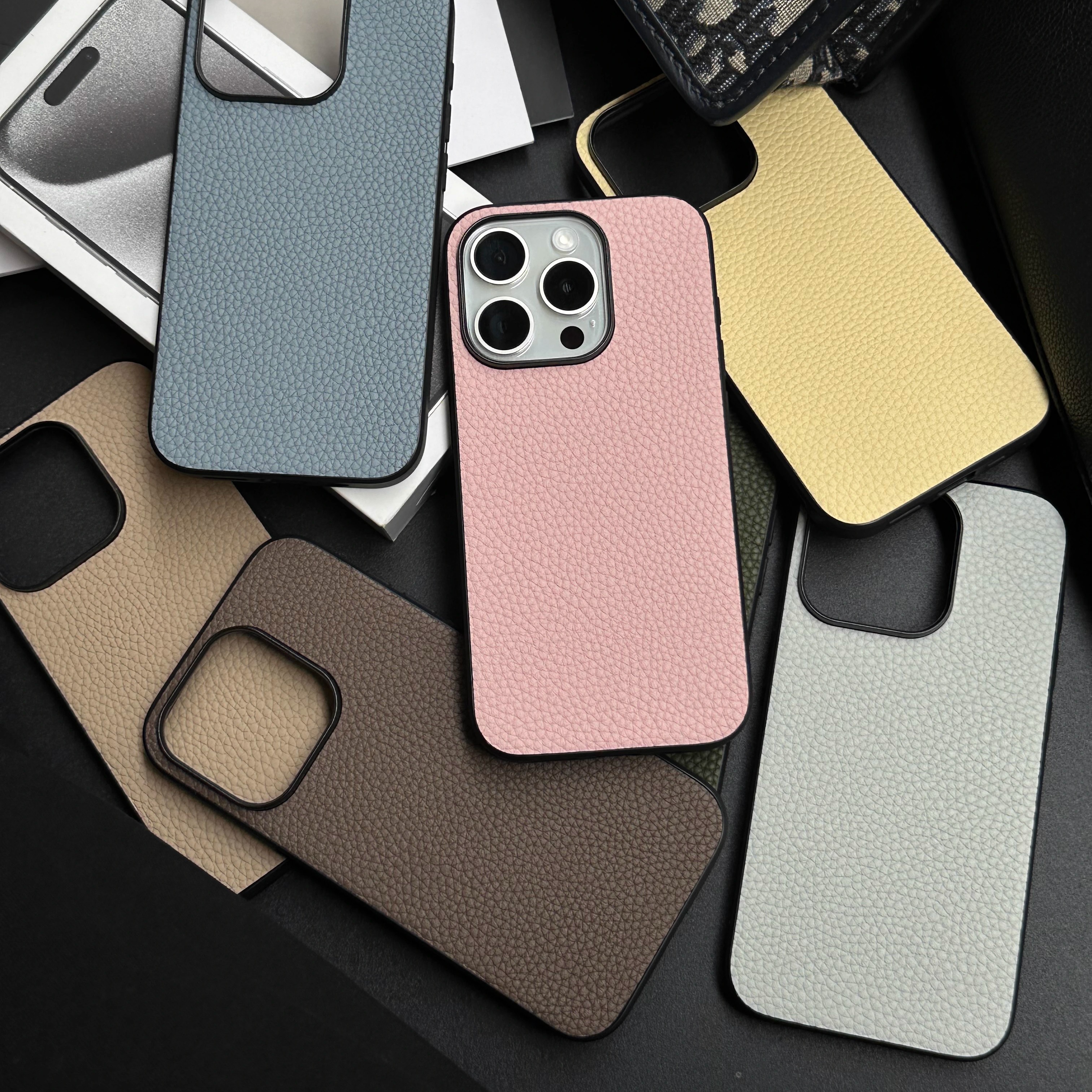 苹果14/15pro/promax真皮简约ins