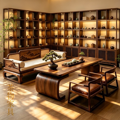 新中式北美黑胡桃木实木茶台茶桌