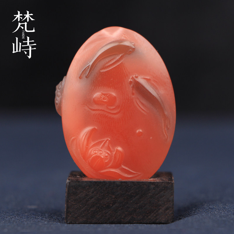 梵峙南红玛瑙无事牌吊坠联合料樱桃红荷花鱼戏莲挂件花牌送证书