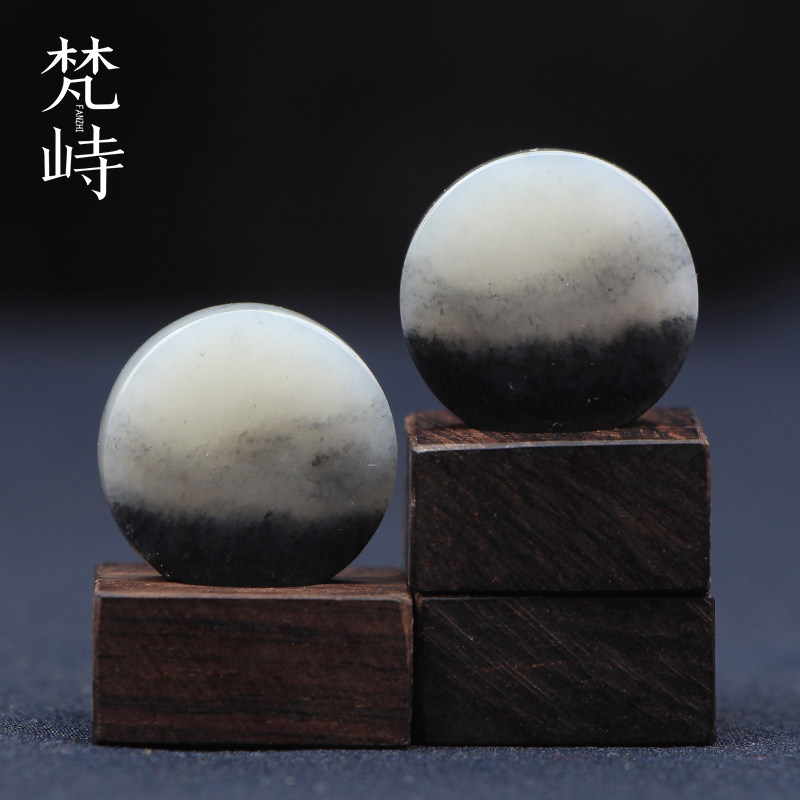 梵峙新疆和田玉籽料青花牌子挂件意境圆牌项链吊坠情侣无事牌