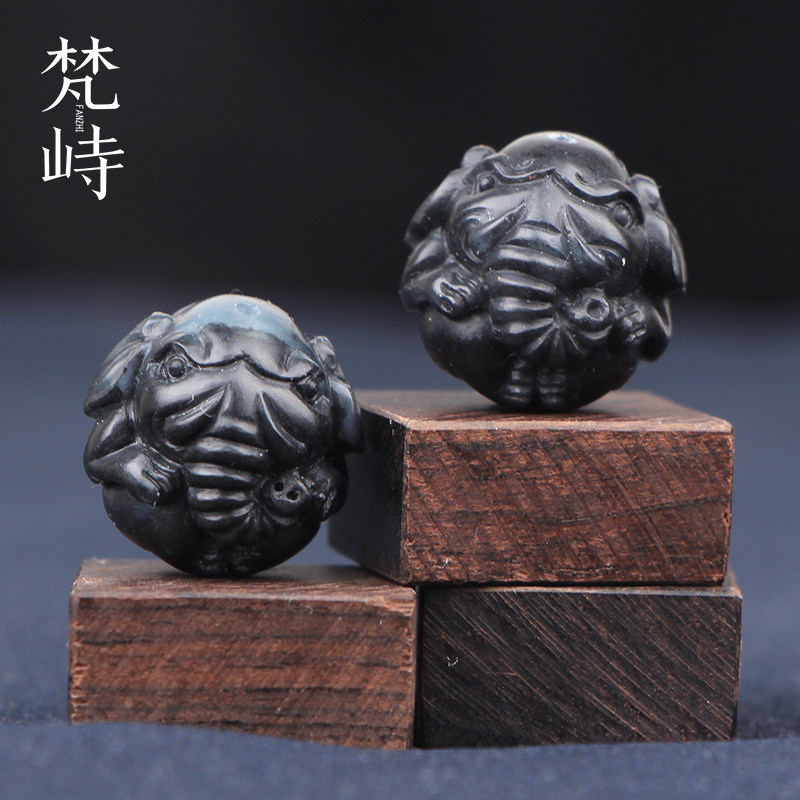 大象配饰和田玉青花单珠雕花珠图片