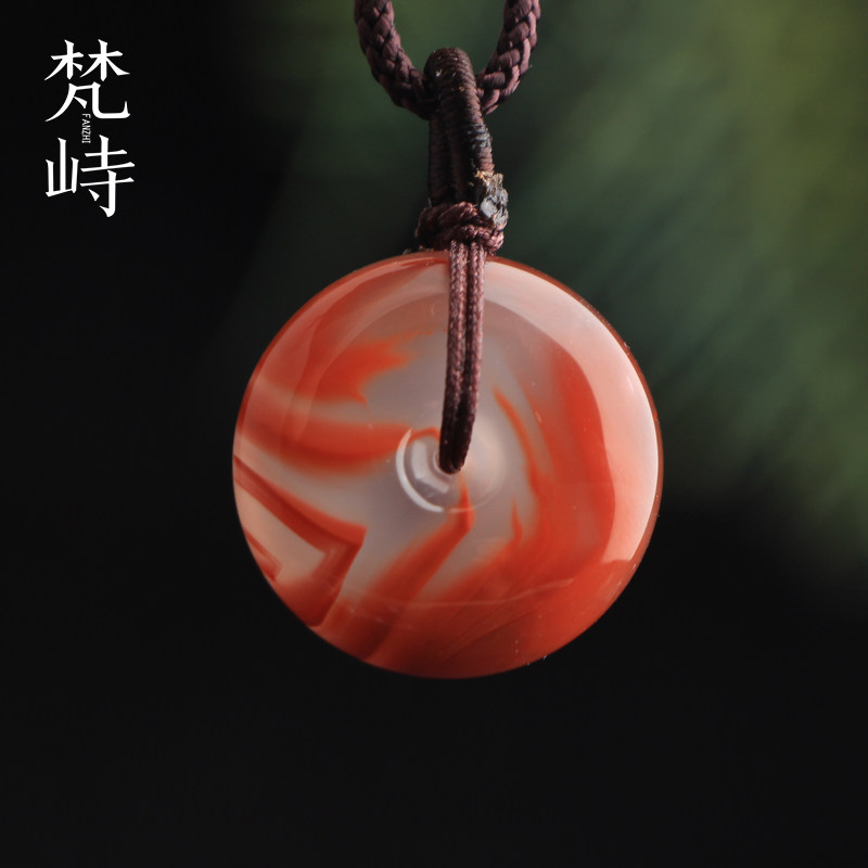 梵峙23.8南红玛瑙平安扣挂件火焰冰飘花川料原矿送证书