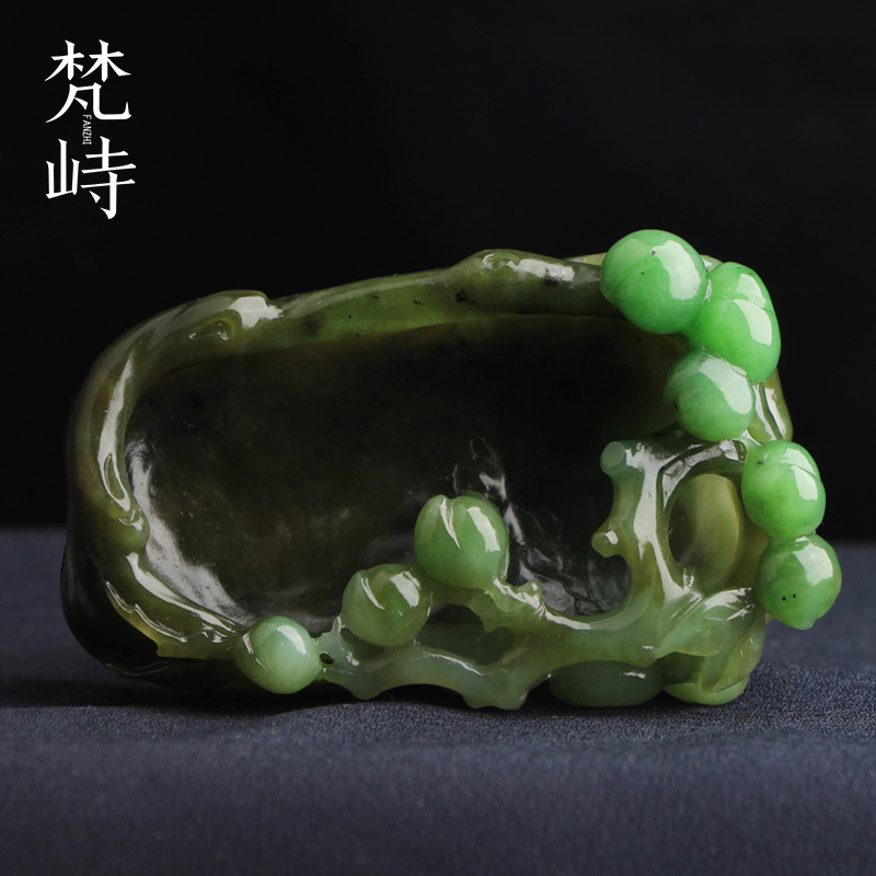 梵峙翡翠和田玉碧玉仙桃笔洗摆件