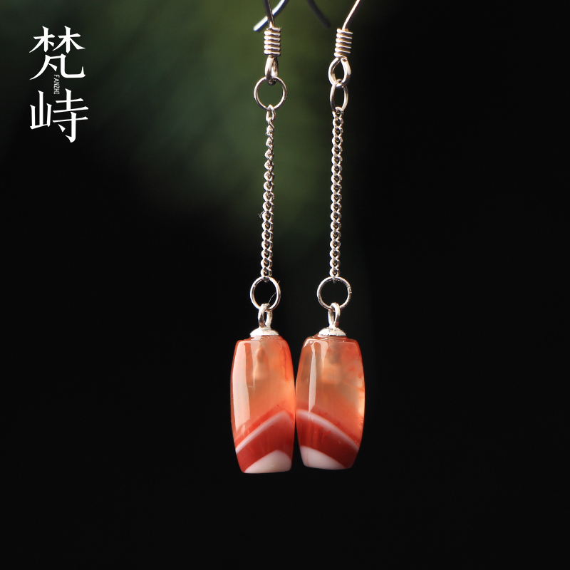 梵峙南红玛瑙耳环耳钩925银