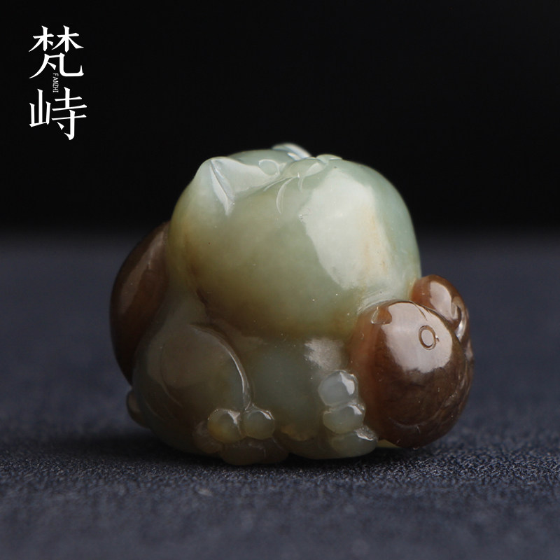 梵峙和田玉小猫且末蓝糖玉挂件