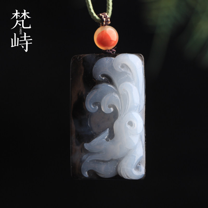梵峙和田玉狐狸挂件吊坠俄料黑皮白玉送证书