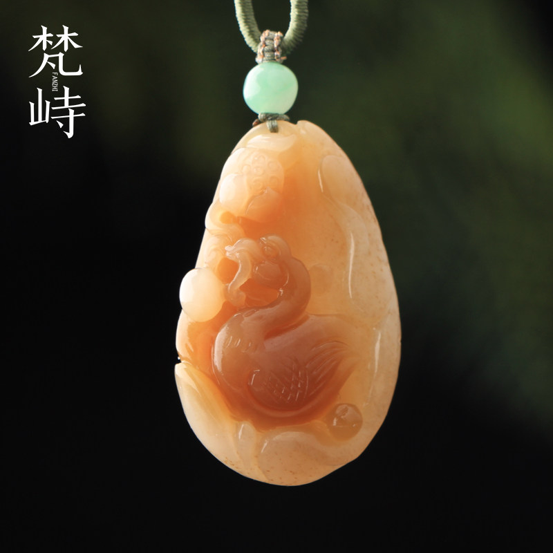和田玉糖白玉天鹅莲花娥如意挂件