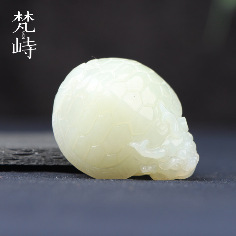 梵峙和田玉白玉龙龟挂件吊坠青海烟紫玉体玉坠证书男女款