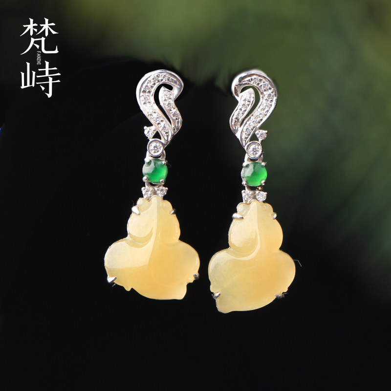 梵峙翡翠金鱼黄翡耳钉925银耳环耳饰天然缅甸A货送证书