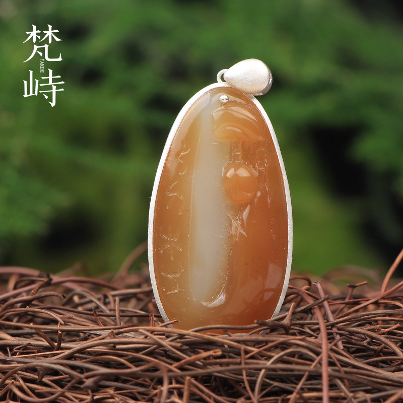 梵峙和田玉且末黄糖白悟道吊坠挂件佛925银镶