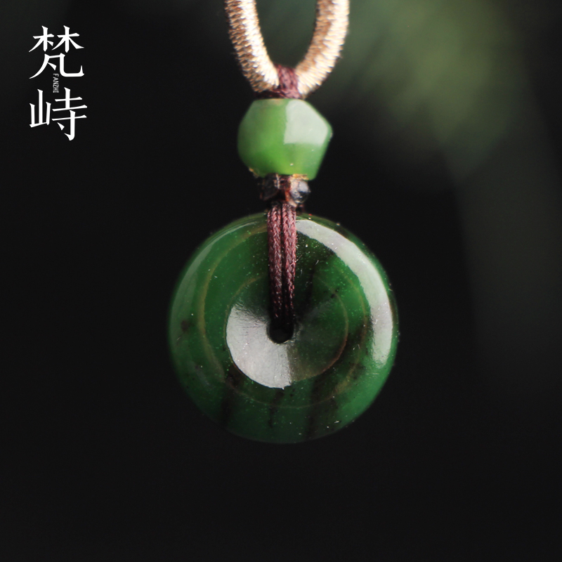 梵峙和田玉碧玉平安扣挂件吊坠俄料黑皮菠菜绿送证书