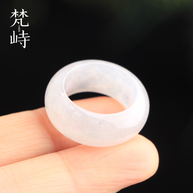 翡翠16.2翡翠戒指指环跑环小圈口雪花白糯冰种缅甸A货送证书