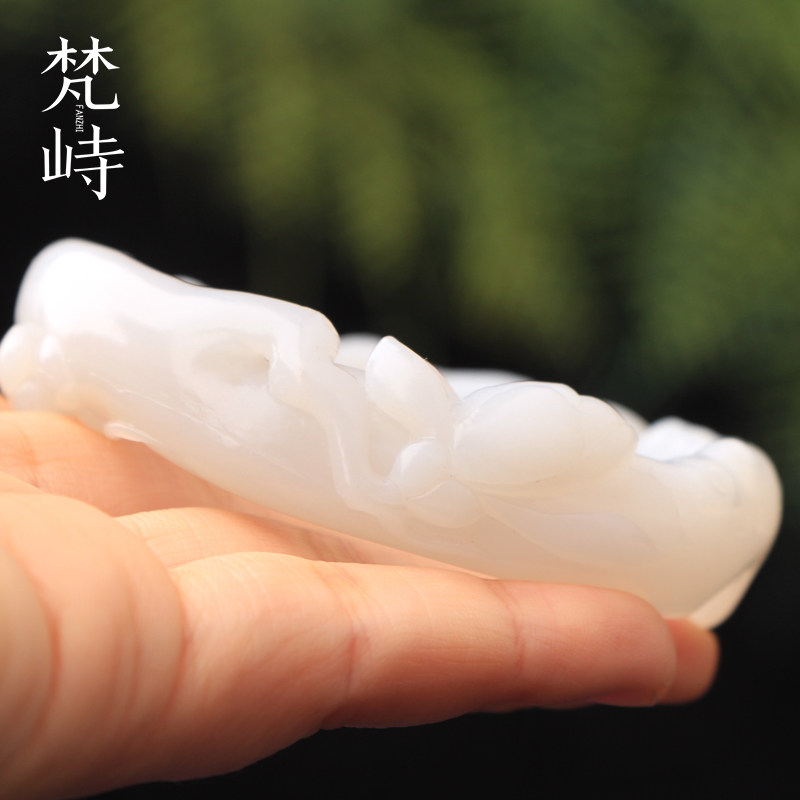 梵峙60.8和田玉新中式手镯玉兰花雕花烟青玉玉镯子青海料送证书