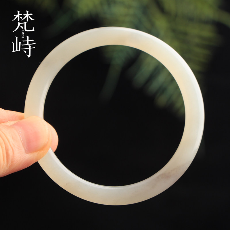 梵峙54.4和田玉手镯叮当细圆条烟紫小圈口送证书