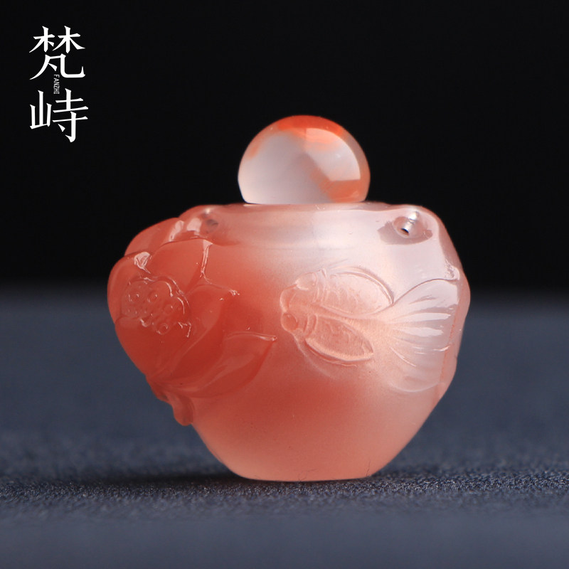 梵峙南红玛瑙金鱼莲花挂件吊坠