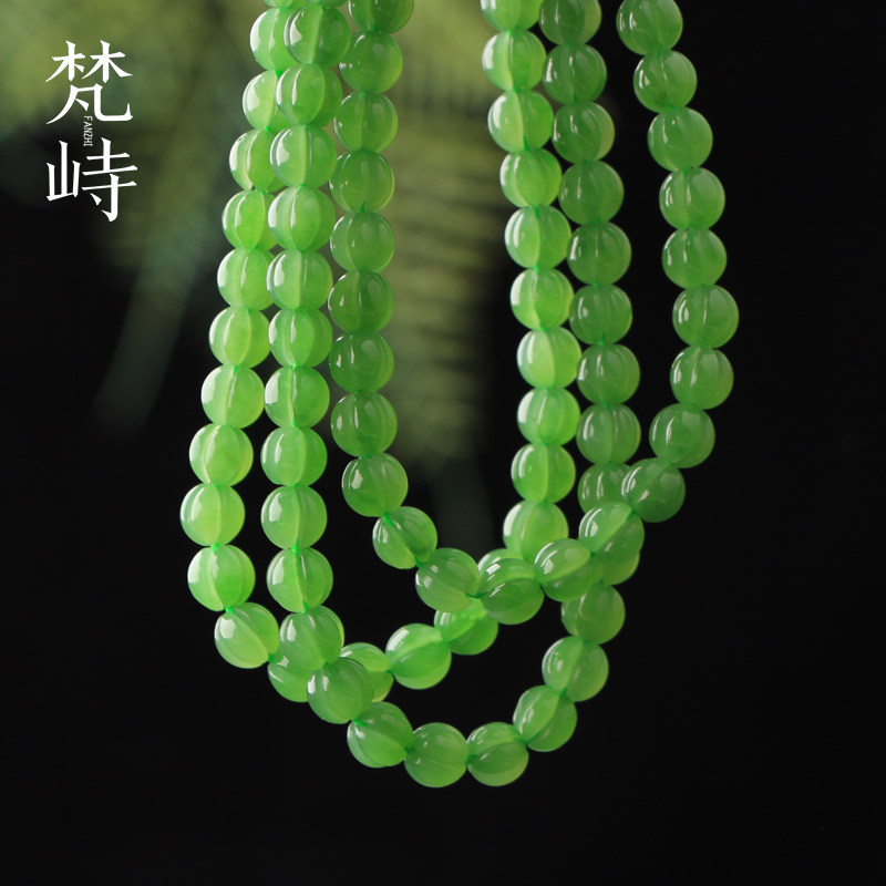 梵峙和田玉南瓜珠项链苹果绿多圈手链俄料碧玉送证书