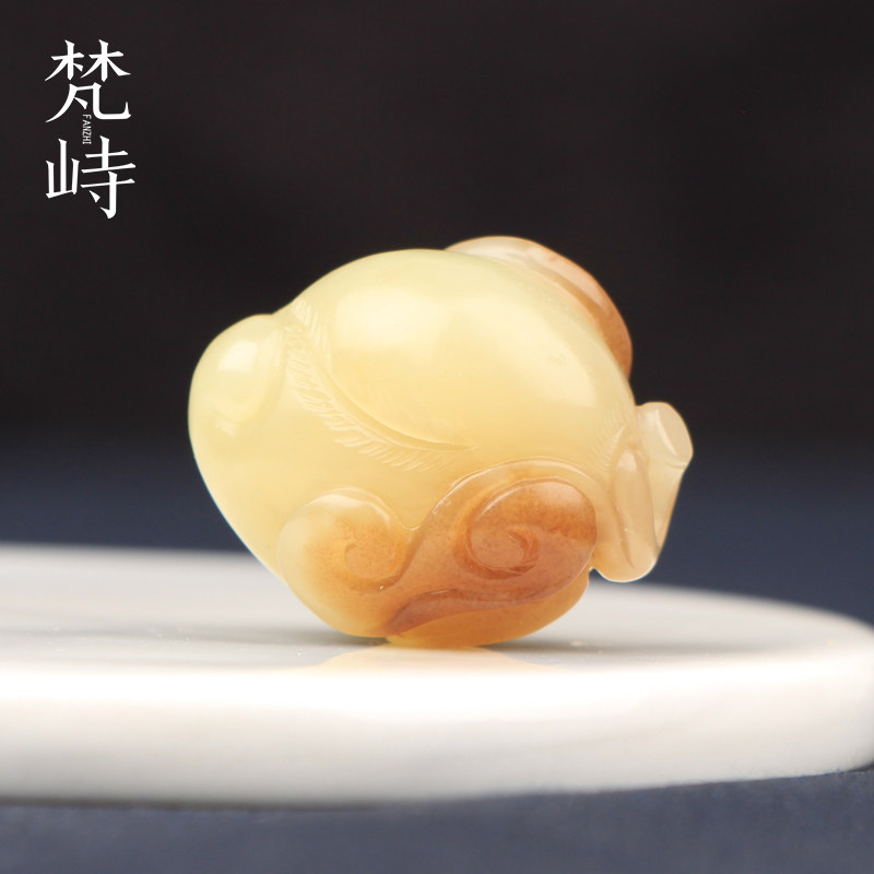梵峙和田玉糖黄玉桃子如意挂件吊坠黄玉糖玉送证书