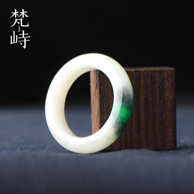 翡翠指环男女戒指白底青送证