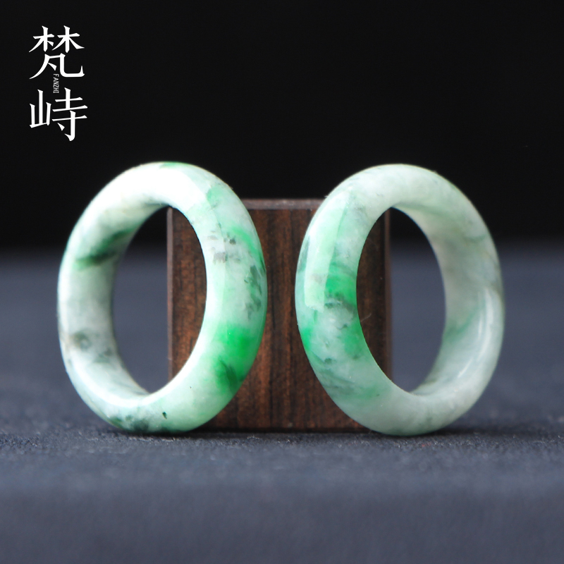 梵峙17翡翠指环戒指乌鸡种白底青