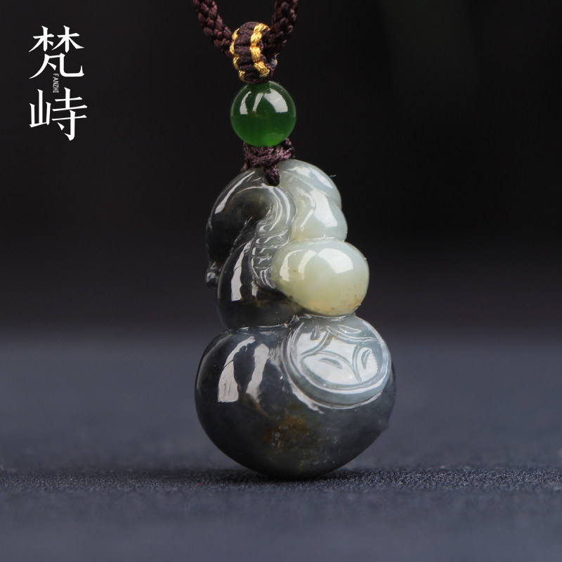 梵峙和田玉葫芦挂件青花玉黑白分明一线天吊坠