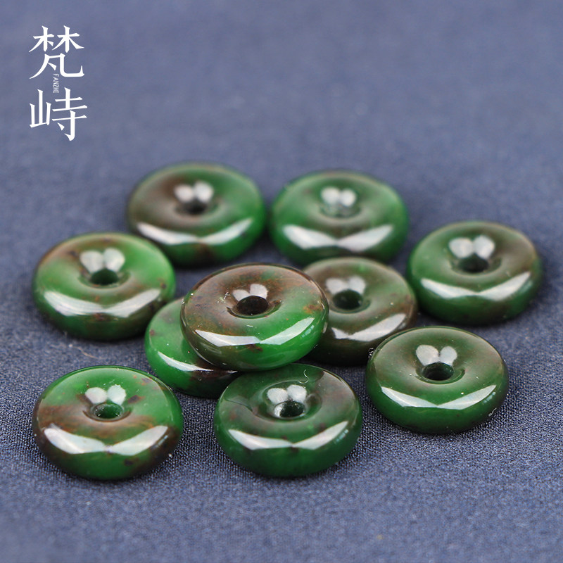 梵峙和田玉俄料碧玉菠菜绿黑皮老料子平安扣挂件吊坠手链项链配饰