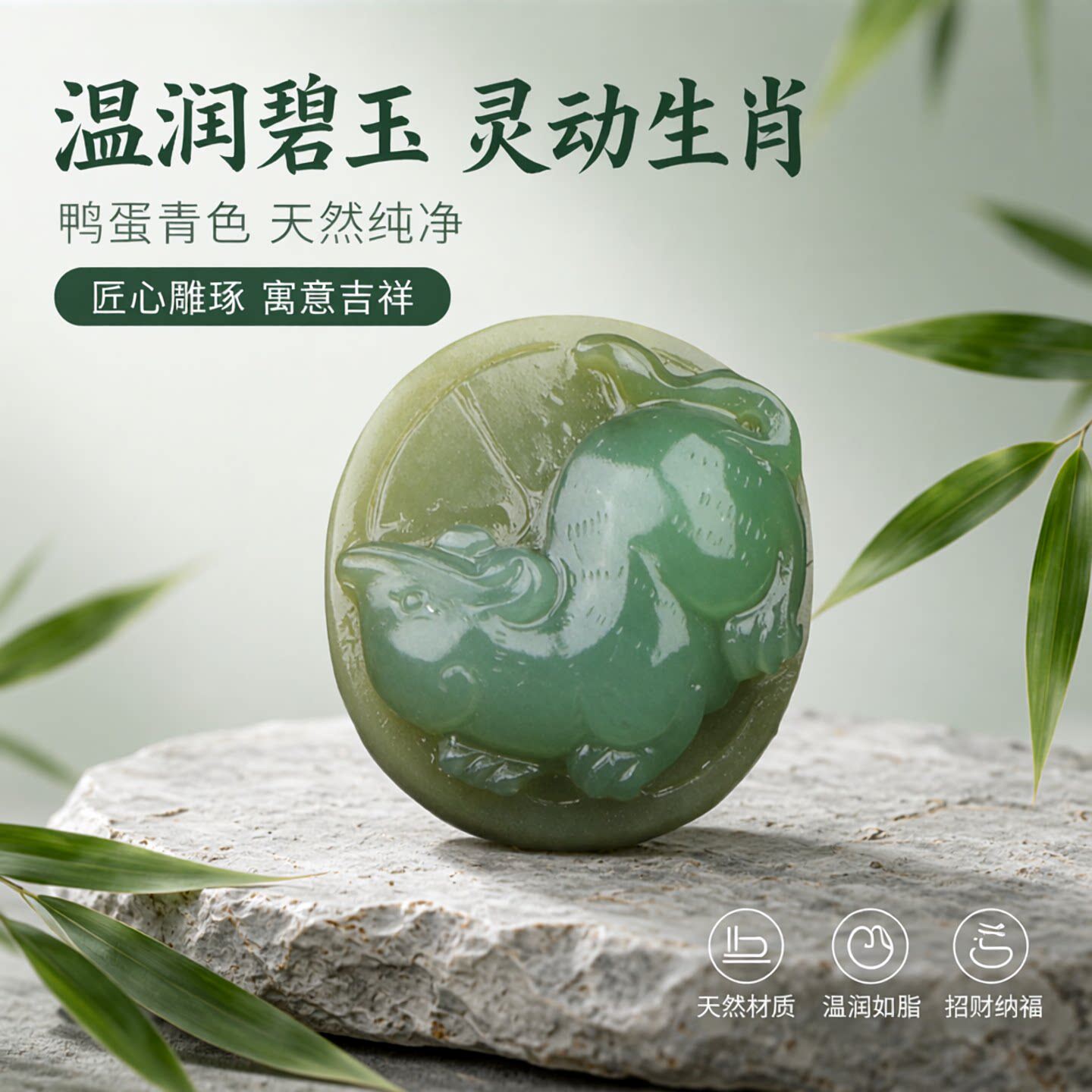 梵峙和田玉碧玉生肖老鼠挂件吊坠配饰碧玉鸭蛋青玉石玉坠
