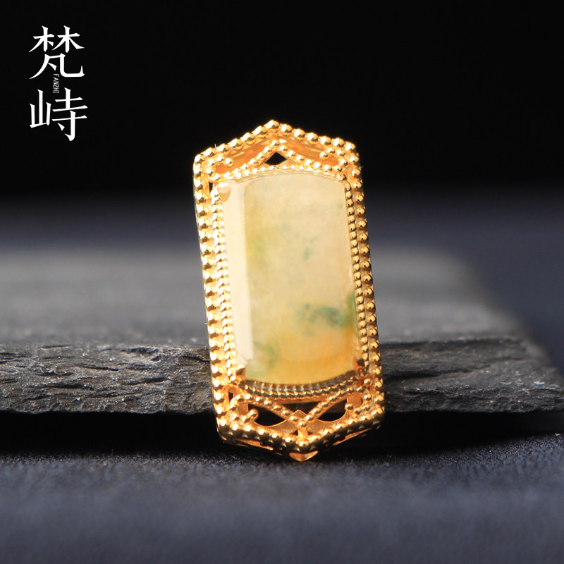 梵峙翡翠黄加绿手牌925银镀金挂件吊坠天然缅甸A货糯冰种送证书