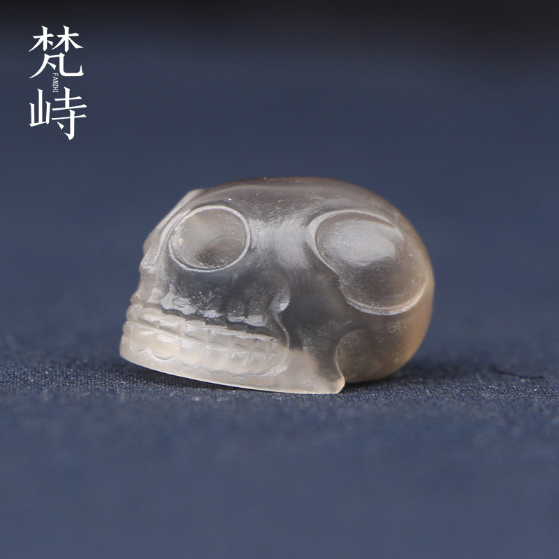 梵峙阿拉善玛瑙骷髅吊坠挂件黑冰糖心手工雕刻