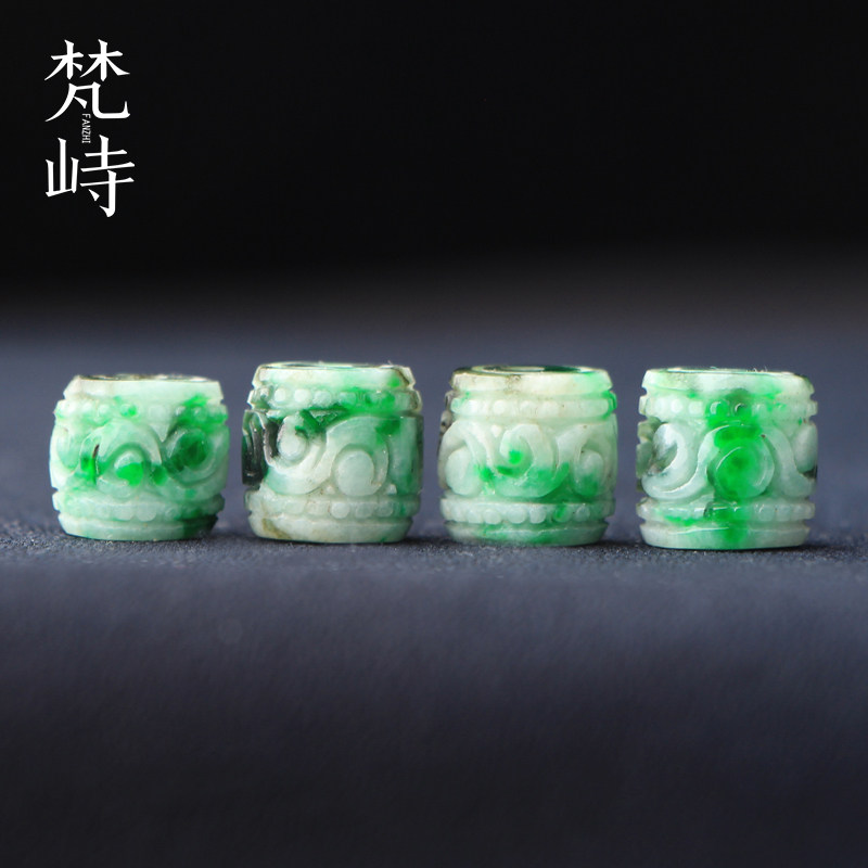 梵峙翡翠桶珠雕花桶珠散珠白底青乌鸡糯种路路通缅甸A货送证书
