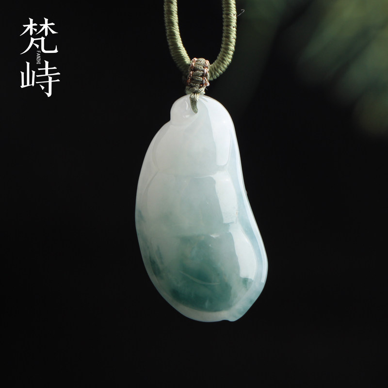 梵峙翡翠福豆角四季豆连中三元挂件糯种蓝花缅甸A货送证书