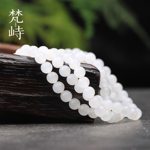 梵峙和田玉白玉手串项链羊脂玉手链青海料白色108佛珠念珠6mm