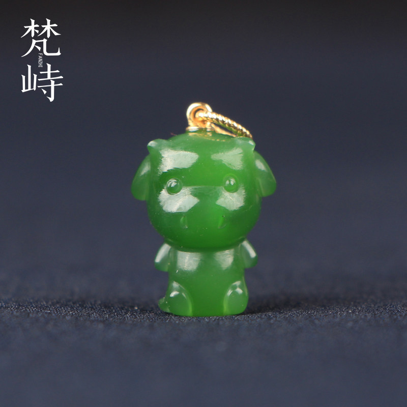 梵峙和田玉碧玉18K金十二生肖牛挂件吊坠冰底阳绿色