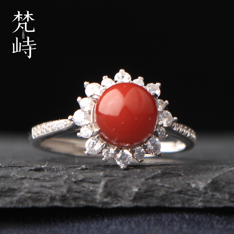17.5南红玛瑙锦红色银戒指指环
